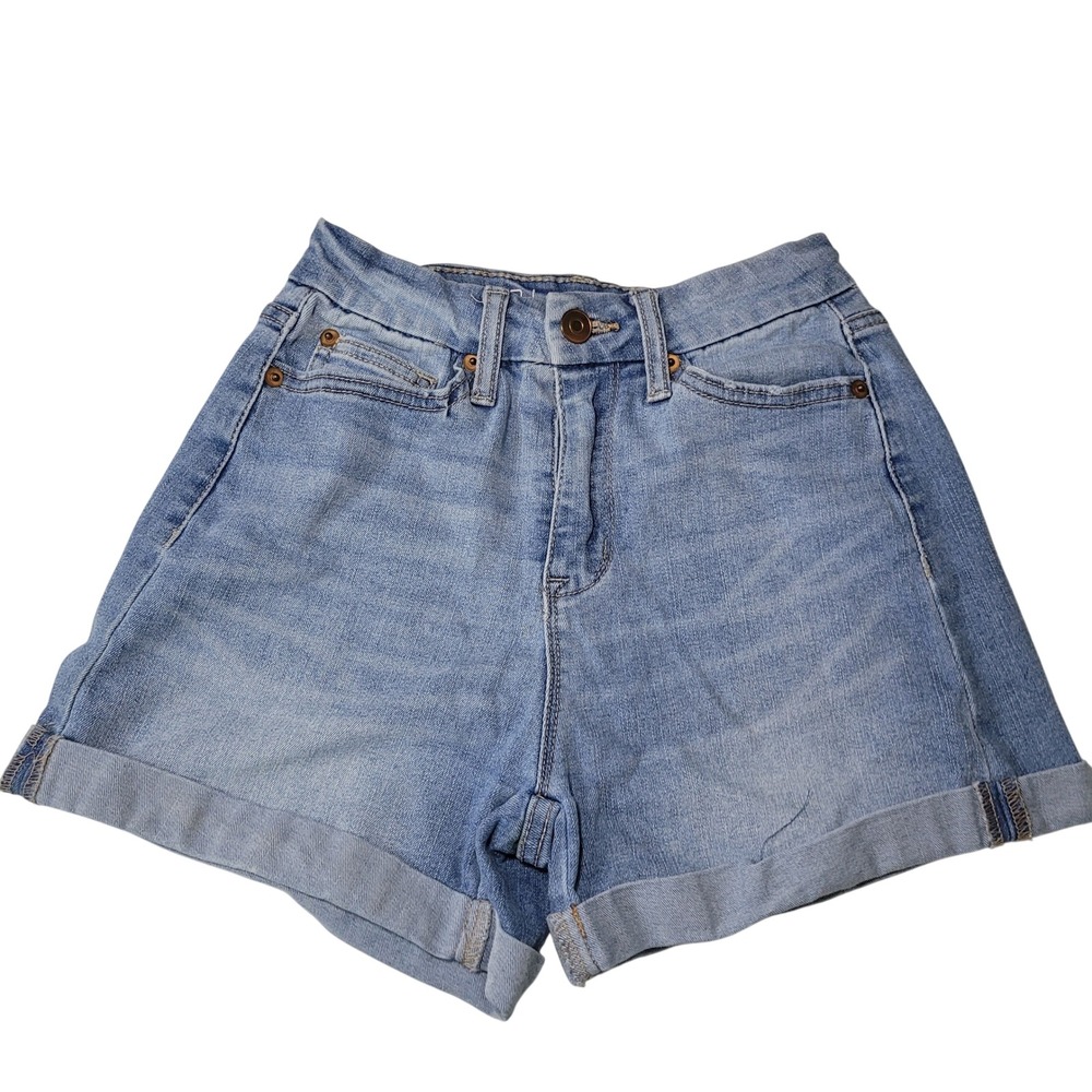 No Boundaries Juniors Blue Denim Cuffed Jean Shorts Size 1 Light Wash